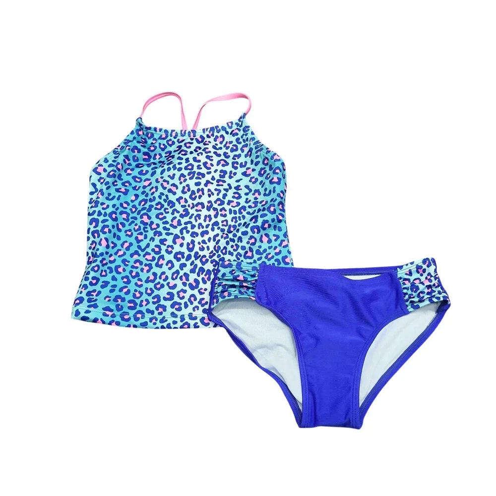 Girls Leopard Spot Printed Tankini Set - Cat & Jack Blue Size Small 6/7